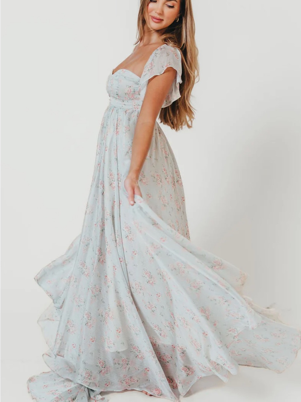Charleston Dress - BUMP FRIENDLY - Floral Sweetheart Maxi in sage, blues & pinks - Picture 4 of 14